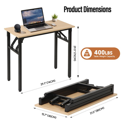 Panana Small Foldable Computer Desk, 31.5 inch Folding Home Office Desk for Small Spaces, Modern Simple Style for Home, Office, Study, Writing, No Assembly Required (Natural Wood, 31.5" x 15.7")