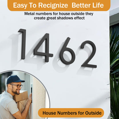 FumWens 6 Inch Floating House Numbers for Outside, Metal Address Numbers for Outdoor, Anti-Rust Modern House Numbers with Nail Kits for Front Door Garden Mailbox, Zinc Alloy Black, 911 Visibility Signage (Black 01)