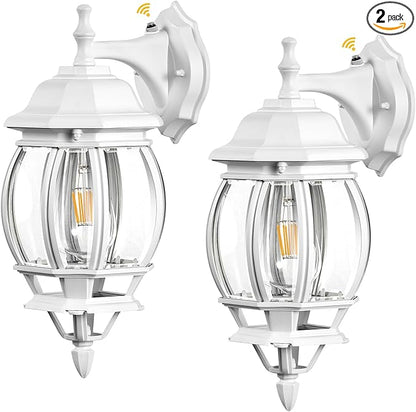 VIANIS White Porch Lights Outdoor, 2 Pack Dusk to Dawn Exterior Lighting Fixtures for House, Modern Outdoor Wall Sconce Lantern for Patio Coach, Anti-Rust Waterproof Outdoor Garage Lights Wall Mount