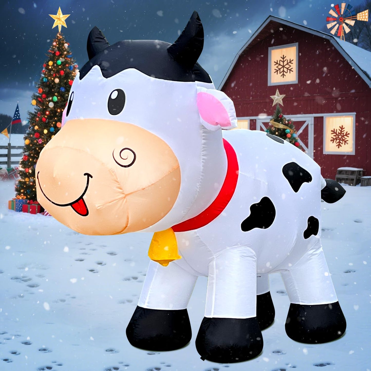 DomKom 6FT Cow Inflatables Christmas Spring, Farm Ranch Blow up Animals Cute Dairy Cattle,Decorations Outdoor Yard Built-in LED Lights Big Large Highland Highlander Decor Party Lawn Holiday Outside