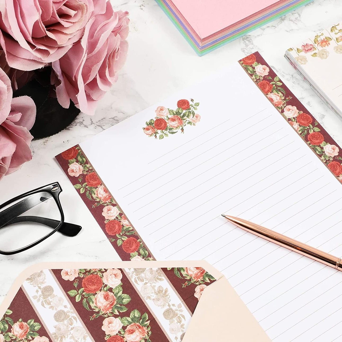 60 Sheets Vintage Floral Stationary with 30 Envelopes, Letter Writing Paper for Poems, Thank You Notes, Pen Pal, Scrapbook, Calligraphy (6 Designs, 10.2 x 7.25 In)