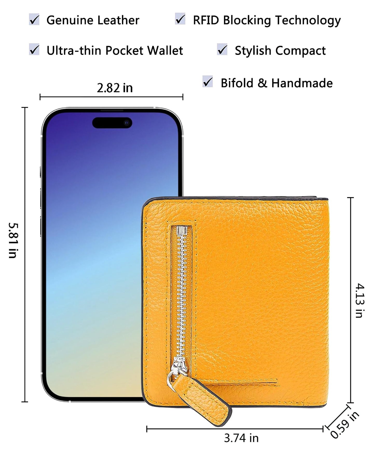 AINIMOER Small Leather Wallet for Women, Ladies Credit Card Holder RFID Blocking Women's Mini Bifold Pocket Purse, Yellow