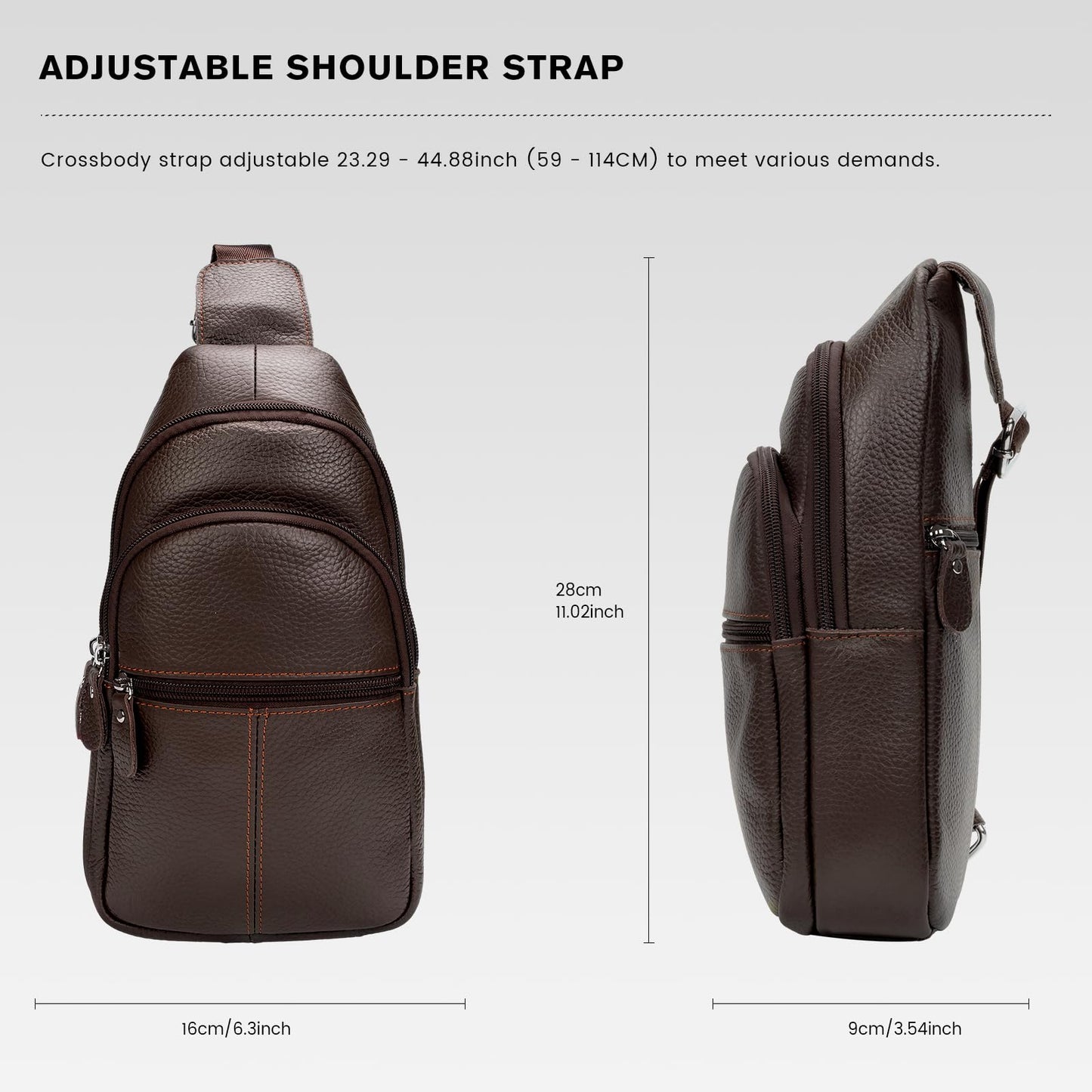molshine Genuine Leather Sling Crossbody Bag,Fashion Chest,Casual Shoulder Bag for Men Women Work Travel Cycling HB024 (Brown)