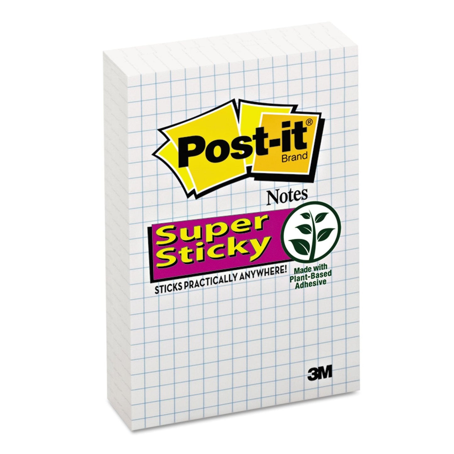 Post-it Super Sticky Notes, 6 Grid Lined Sticky Note Pads, 4 x 6 in, School Supplies, Office Products, Notes for Vertical Surfaces, Monitors, Walls and Windows, White with Blue Grid