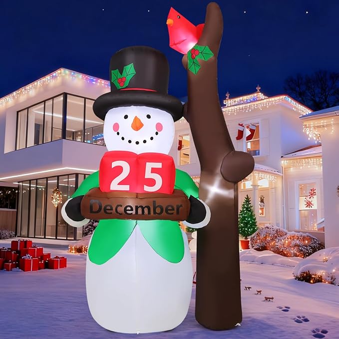 COMIN 6.8 FT Christmas Inflatables Outdoor Decorations Inflatable Snowman Hold Calendar Box Blowups with Built-in LEDs for Yard Party Lawn Decor
