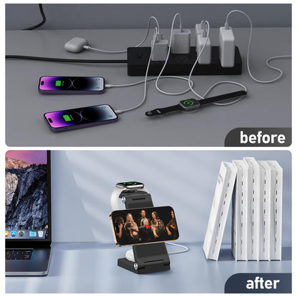 Magnetic Wireless Charger Stand, 3 in 1 Foldable Wireless Charging Station with 20W Adapter, Travel Charger for Multiple Devices for iPhone 17 16 15 14 13 12 Pro/Max/Plus/Mini, iWatch, AirPods