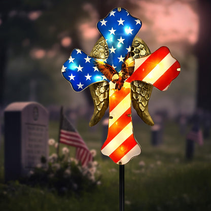 Hokfirm 4th of July Decorations Outdoor,Solar Cross for Cemetery Grave,Cemetery Decorations Yard Patio Decor,Patriotic Eagle Cross Solar Lights Outdoor Pathway,Lawn,National Day Remembrance Gifts
