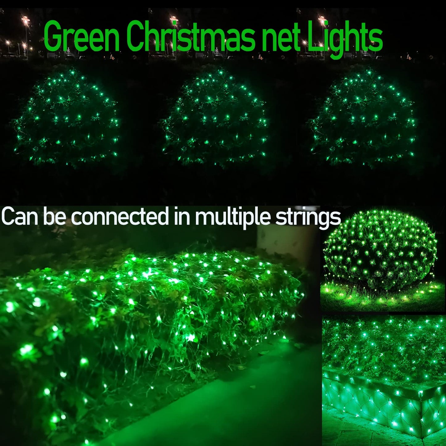 HISHINY Christmas Net Lights Outdoor, 5ftx5ft 100LED Green Wire, Connectable Bush Mesh Net Lights String for Christmas,St. Patrick's Day Party,Shrub,Yard,Tree (Green)