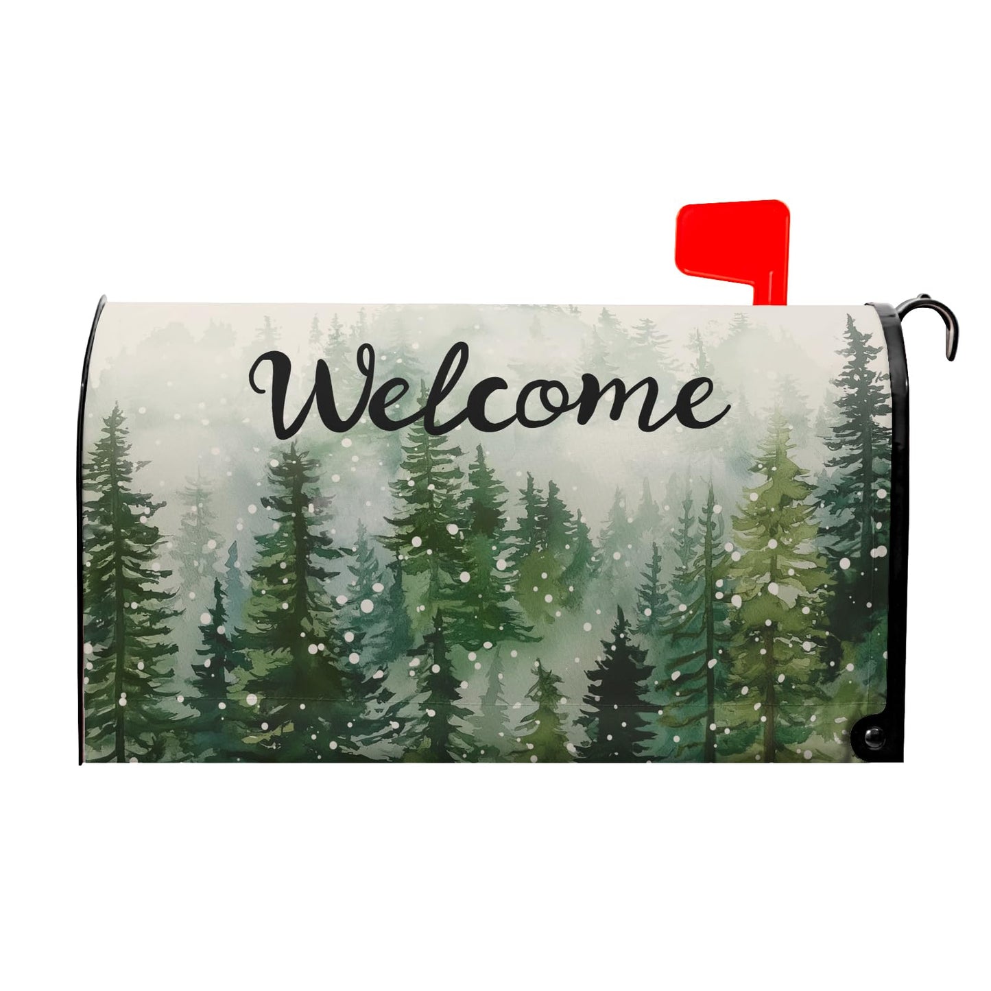 Winter Welcome Mailbox Cover Magnetic Standard Size 21"x 18" Green Winter Pine Tree Decorative Mail Box Covers Christmas Snowflake Holiday Mailbox Wraps Post Letter Box Cover for Home Garden Yard