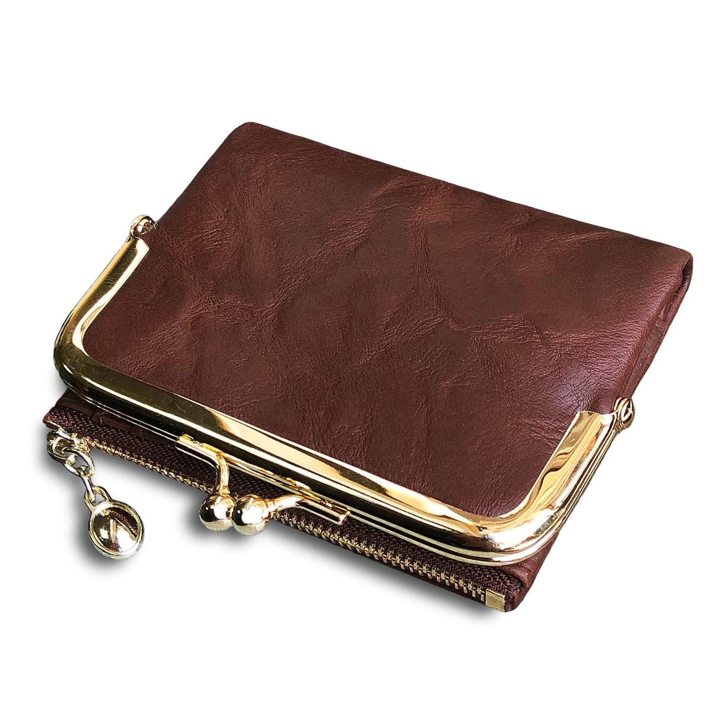 PofeeXIO Womens Wallet RFID Small Compact Bifold Leather Vintage Wallet,Ladies Coin Purse with Zipper and Kiss Lock (Brown)