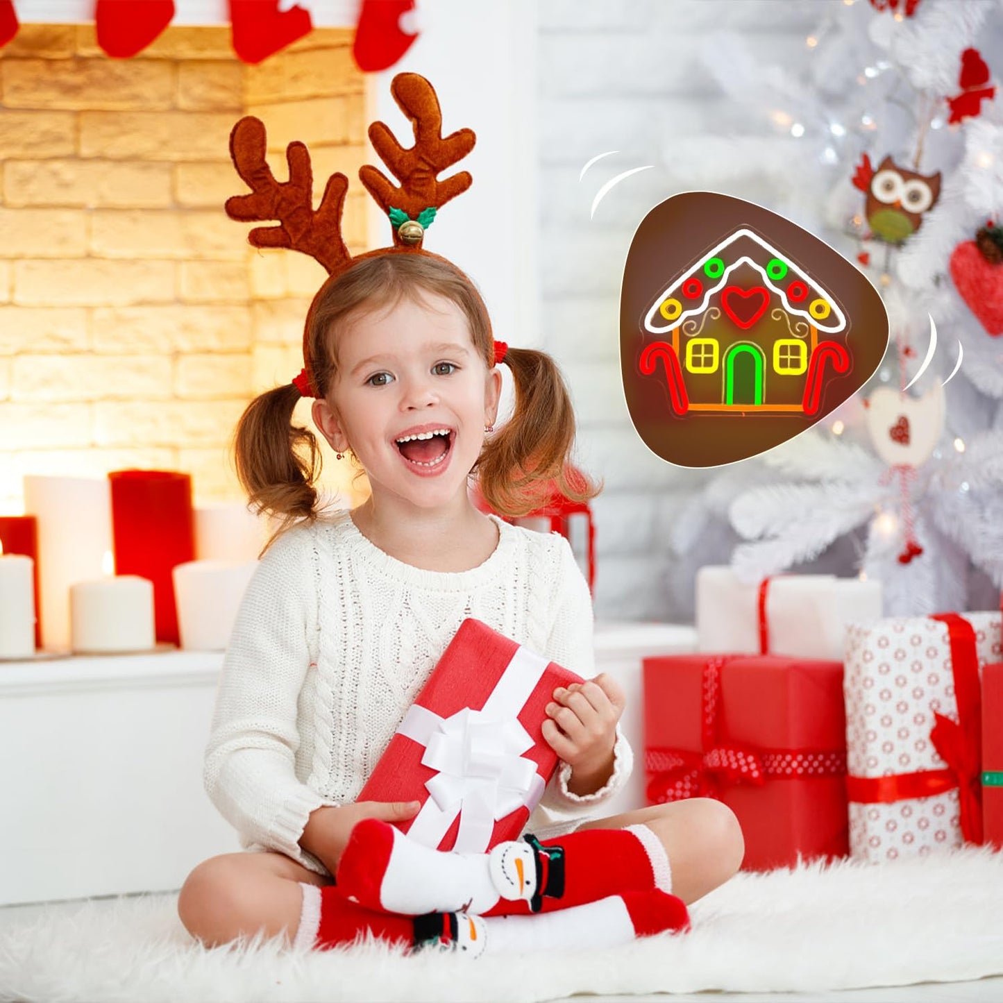 Vveikea Gingerbread Houses Neon Sign Neon Christmas Sign Dimmable Neon Lights Lighted Gingerbread House Xmas Light Up Sign Led Christmas Window Decorations