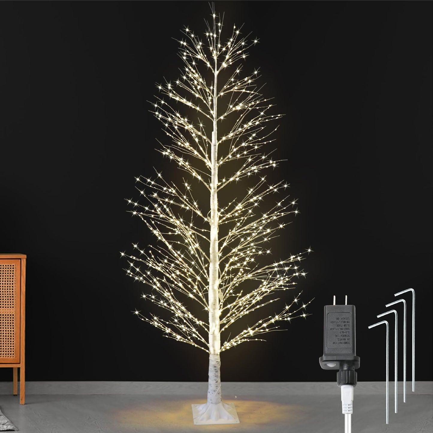 Lituplife 6FT Enchanting Birch Tree with 1300 LED Lights, Twinkle Light White Christmas Tree with Timer IP44 Waterproof for Indoor Outdoor Festival Wedding Party Christmas Decorations