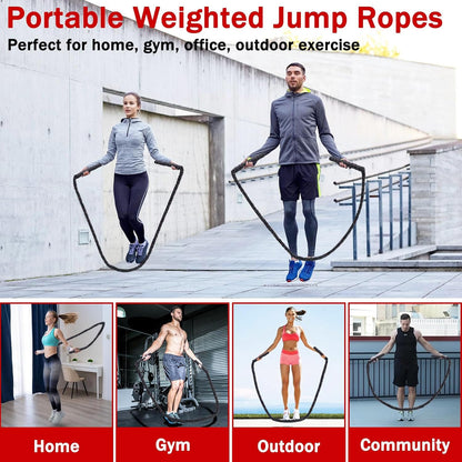 Weighted Jump Rope for Men Women, 1.5lb Heavy Jumping Ropes for Fitness, Adult Skipping Rope for Home Gym Exercise, Improve Strength and Building Muscle Workout Equipment (Black)