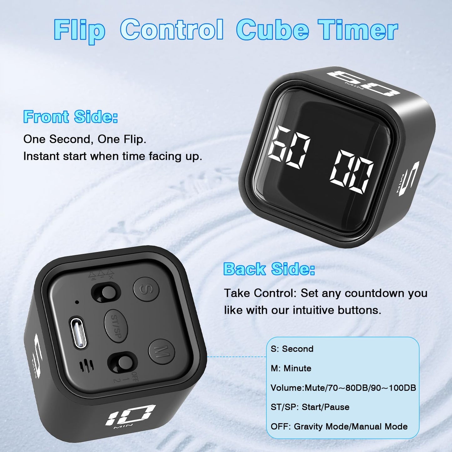 Cube Pomodoro Timer, Desk Productivity Timer 5/10/30/60 Minutes & Custom Countdown, Adjustable & Silent Visual Timer, ADHD Tool Flip Rotating Portable Multi Timers for Study Task Work Kitchen School