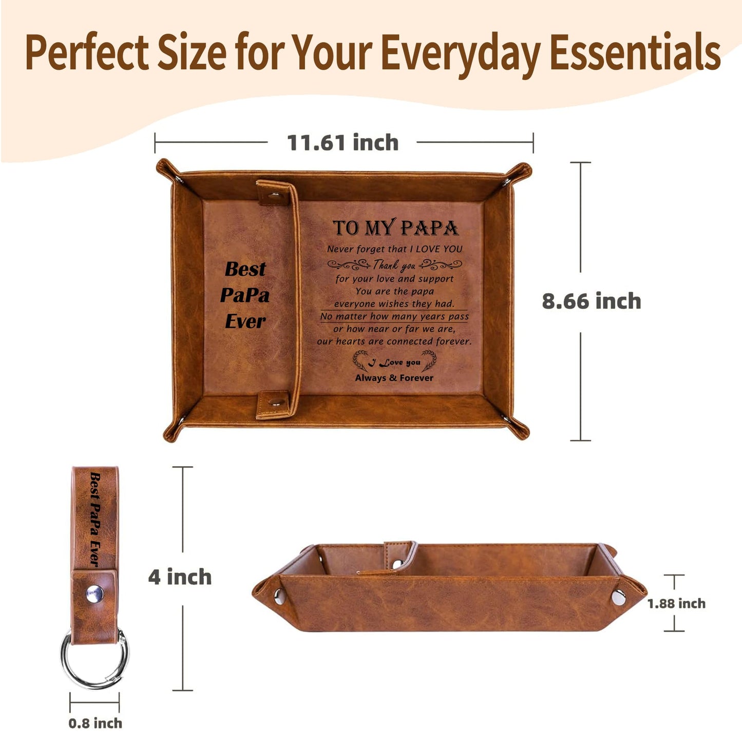 Papa Grandpa Gifts for Fathers Day PU Leather Valet Tray and Keychain, Father's Day Birthday Gift for Grandpa from Granddaughter Grandson, Men Gift for Grandpa Grandfather Presents Useful Stuff