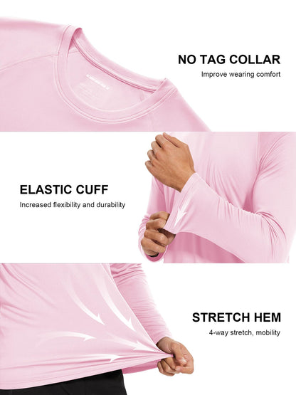 MAGCOMSEN Sun Shirts Men Long Sleeve Quick Dry Swim Fishing Summer Sun Protection UPF 50 UV Rash Guard Athletic Shirts Light Pink