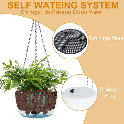 SUNNYPARK 2 Packs Hanging Planters Basket for Outdoor Plants, Solar Powered Self Watering Blue Round Plastic Flower Pots with Drainer for Balcony Patio Garden Outdoor Decoration