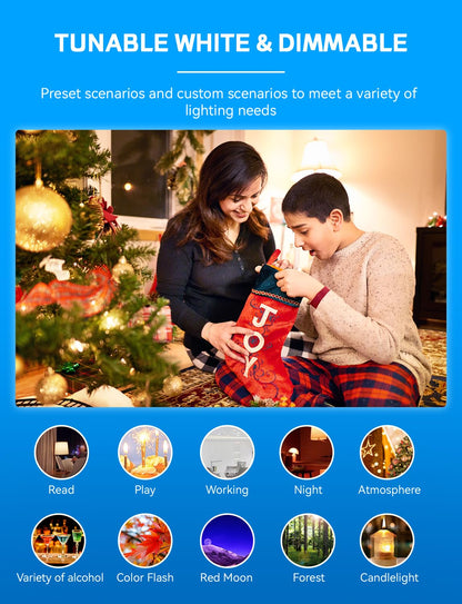 Smart Light Bulbs 4Pack with Remote, A19 E26 800LM LED Color Changing Light Bulb, WiFi & Bluetooth 5.0, Warm to Cool White, Dimmable, RGB Smart Home Lighting Work with Alexa Google Assistant