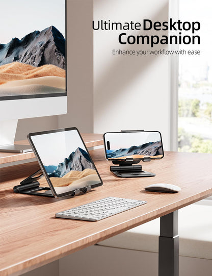 Nulaxy Aluminum Dual Foldable iPad Stand, Fully Adjustable Desktop Tablet Holder, Tablet Accessories for Office Kindle Compatible with Mobile Devices iPad Pro/Air/Mini, iPhone Pro/Max/Plus, Gray