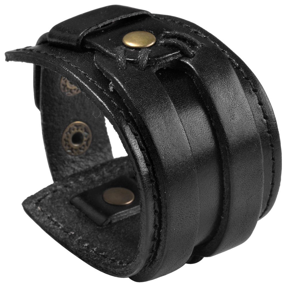 Zysta Punk Gothic Mens Genuine Leather 7.5"-8.3" Unisex Cool Wristband Cuff Bracelet Wide Bangle Rock Cosplay Costumes Black, Brown