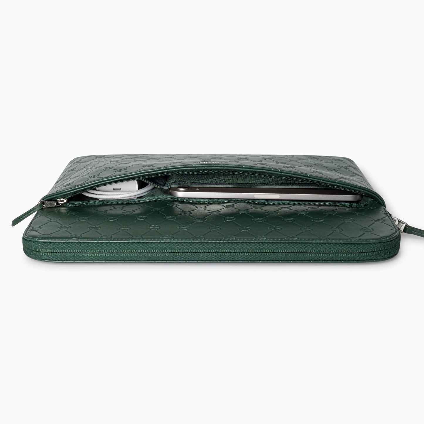 Comfyable x Edition Faux Leather Laptop Sleeve 13 14 Inch, Compatible with 13" MacBook Air M5 & 14" MacBook Pro M5 Pro/Max 2026, Mac Travel Case with a Front Zip Pocket for Men Women, Midnight Green