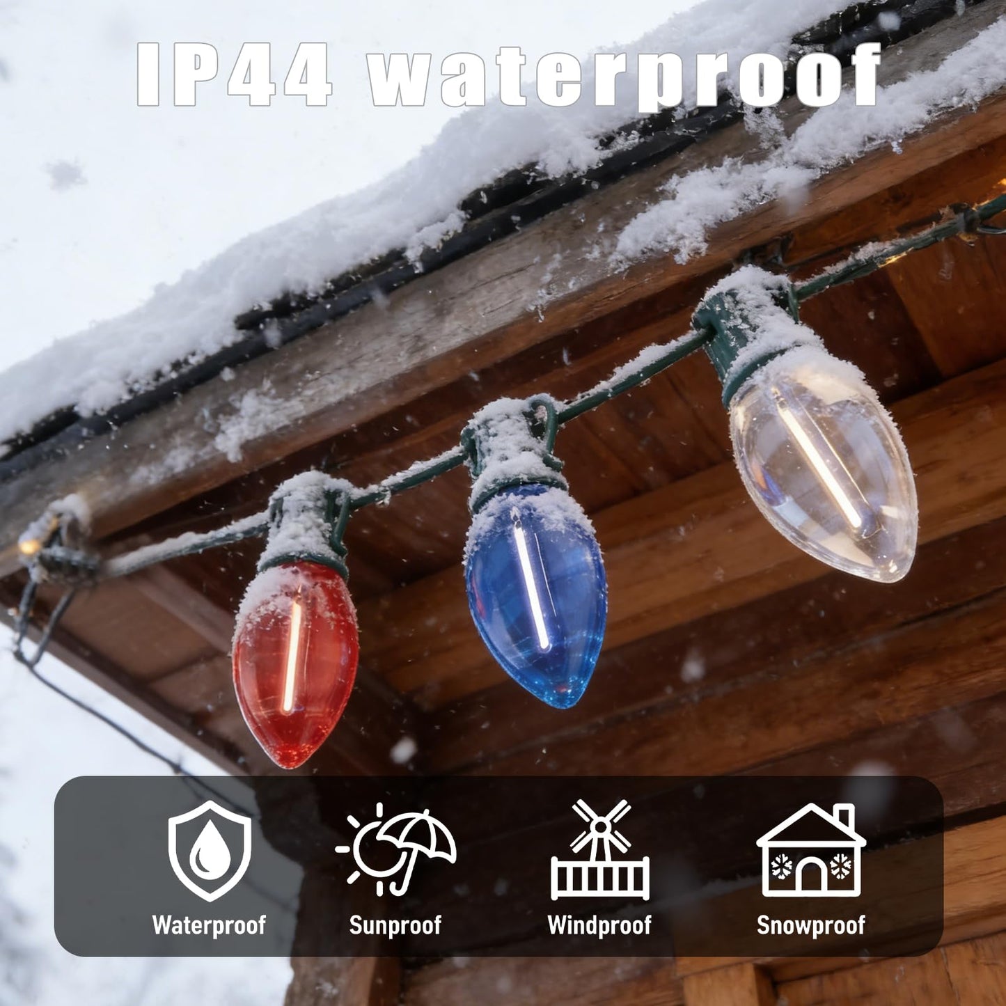 TWINGLEHOME 25 LED Transparent C9 String Lights with Green Wire, Multifunctional Modes Lighting (Red, White, Blue) for Nation Day