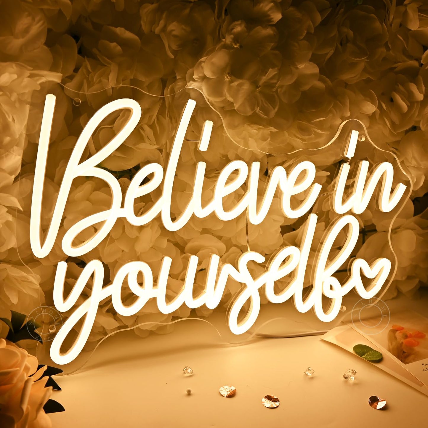 SYLHOME Led Neon Light Sign Believe In Yourself Bedroom Classroom Inspirational Wall Sign Decor Positive Birthday Party USB 15.75" X 10.12"
