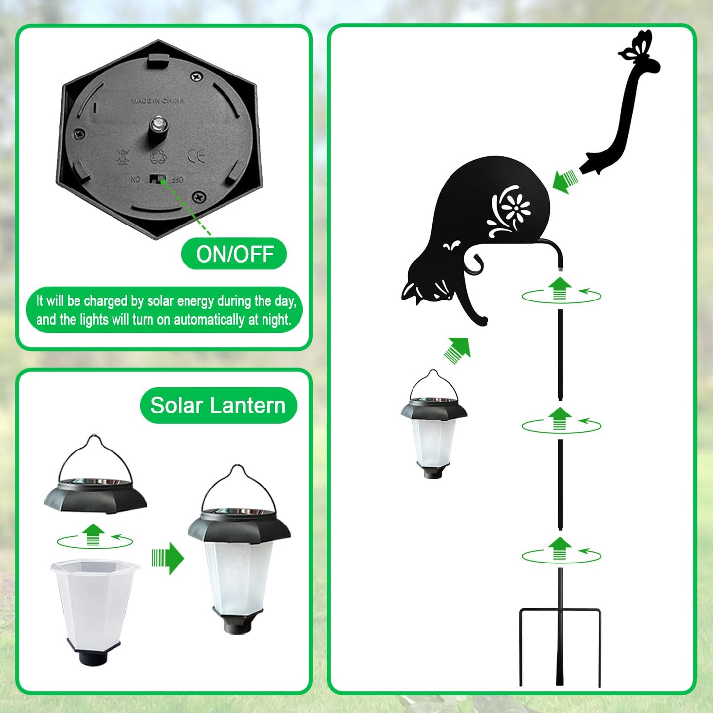 Hokfirm Cat Solar Lights Outdoor Garden, Black Cat Garden Statue,Black Cats Outdoor Decorations with Solar Lantern