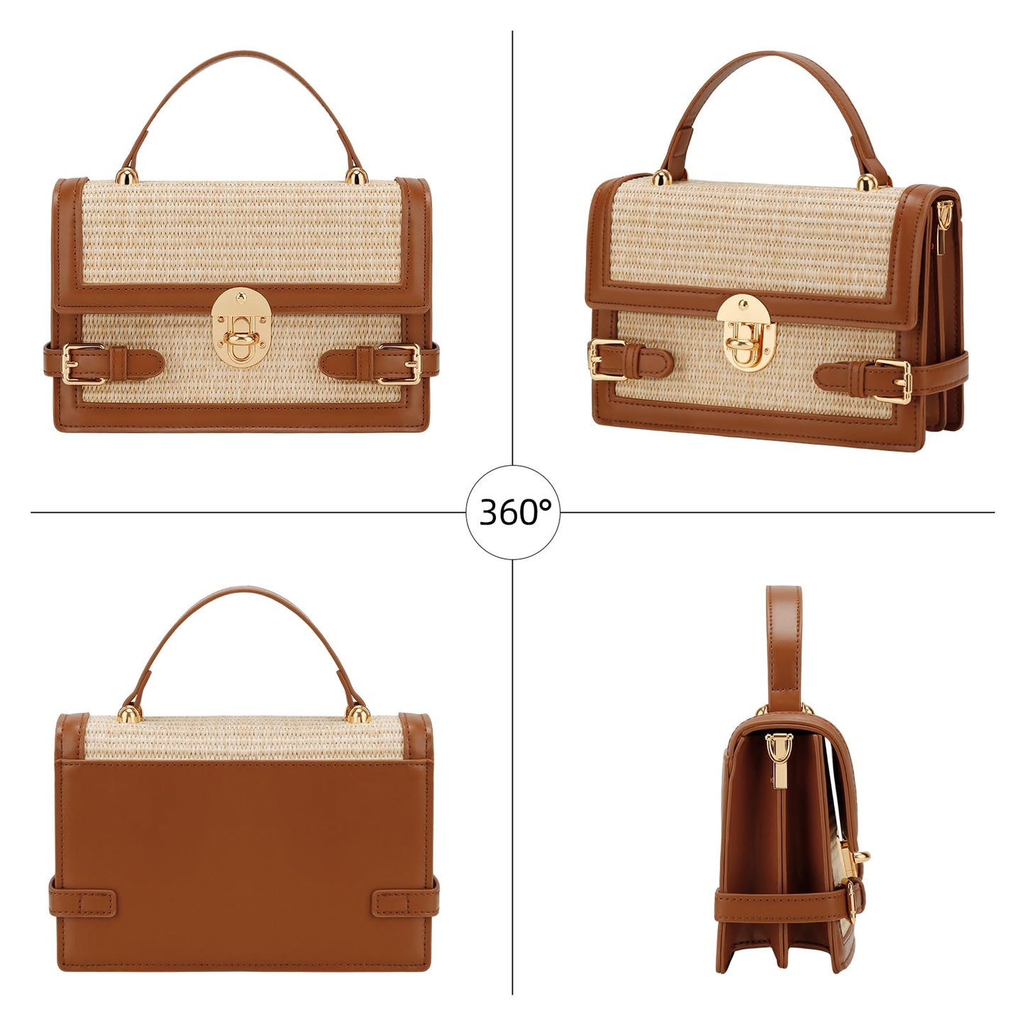 KKXIU Straw Purses for Women – Summer Beach Shoulder Purse & Clutch Handbag, Woven Crossbody Bags for Women, Brown