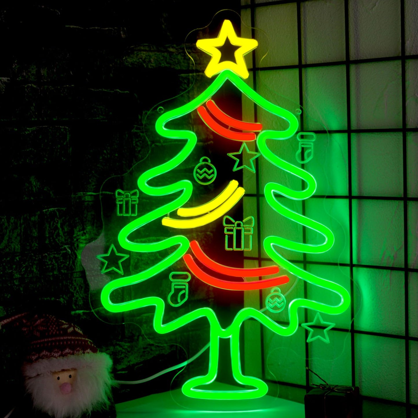 Radineon Christmas Tree Neon Sign for Wall Decor, Dimmable LED Neon Lights with Hanging Chain for Bedroom, Living Room, Window, Home, Party, Christmas Decoration（15.7 * 11 Inches）