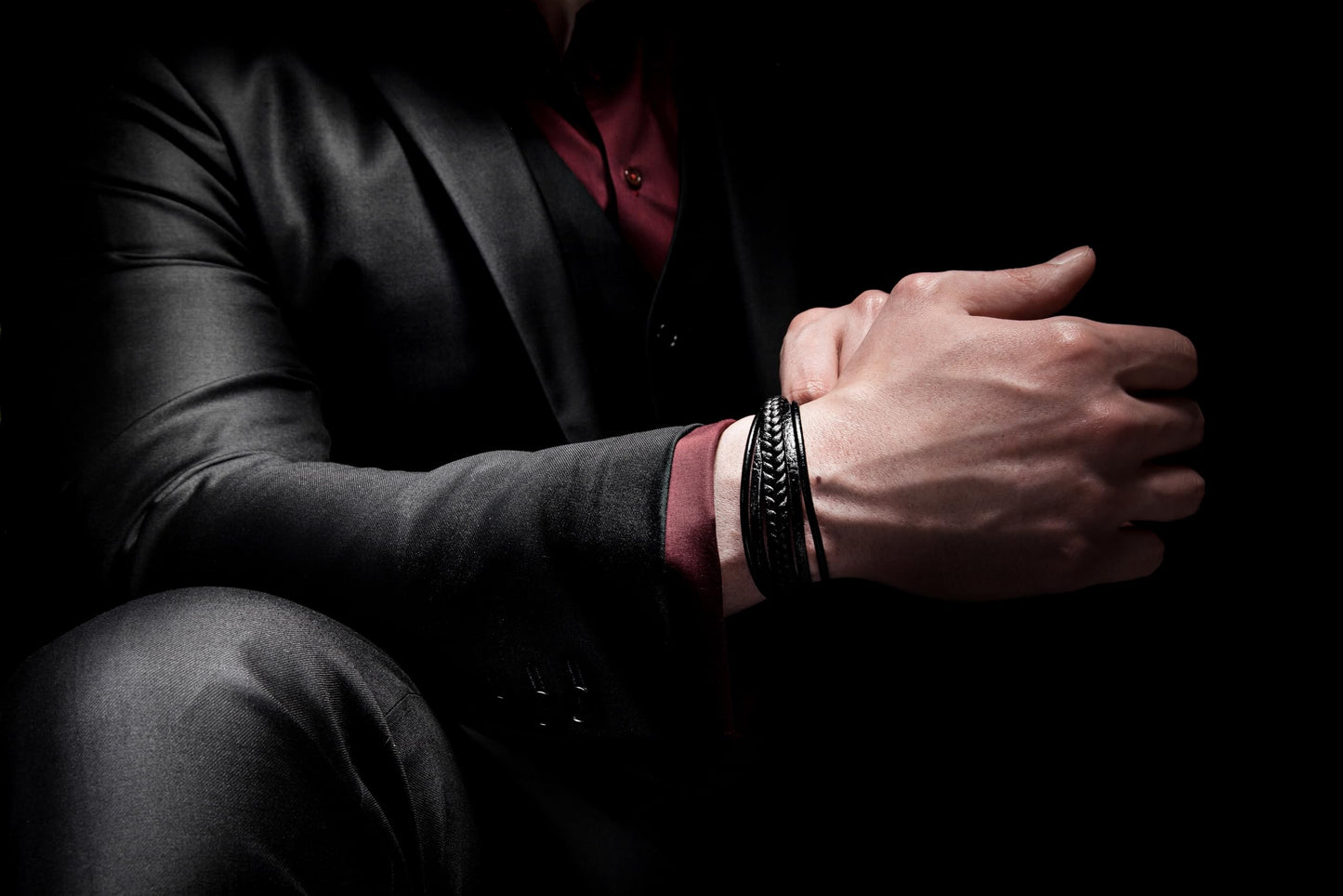 SERASAR Mens Bracelet - Black Bracelet Leather Cowhide Gift-Box Braided Stainless Steel Jewelry Wrist-Band Cuff Wrap Rope Bangle Dad Man Pulseras para Hombres Cuero Regalo