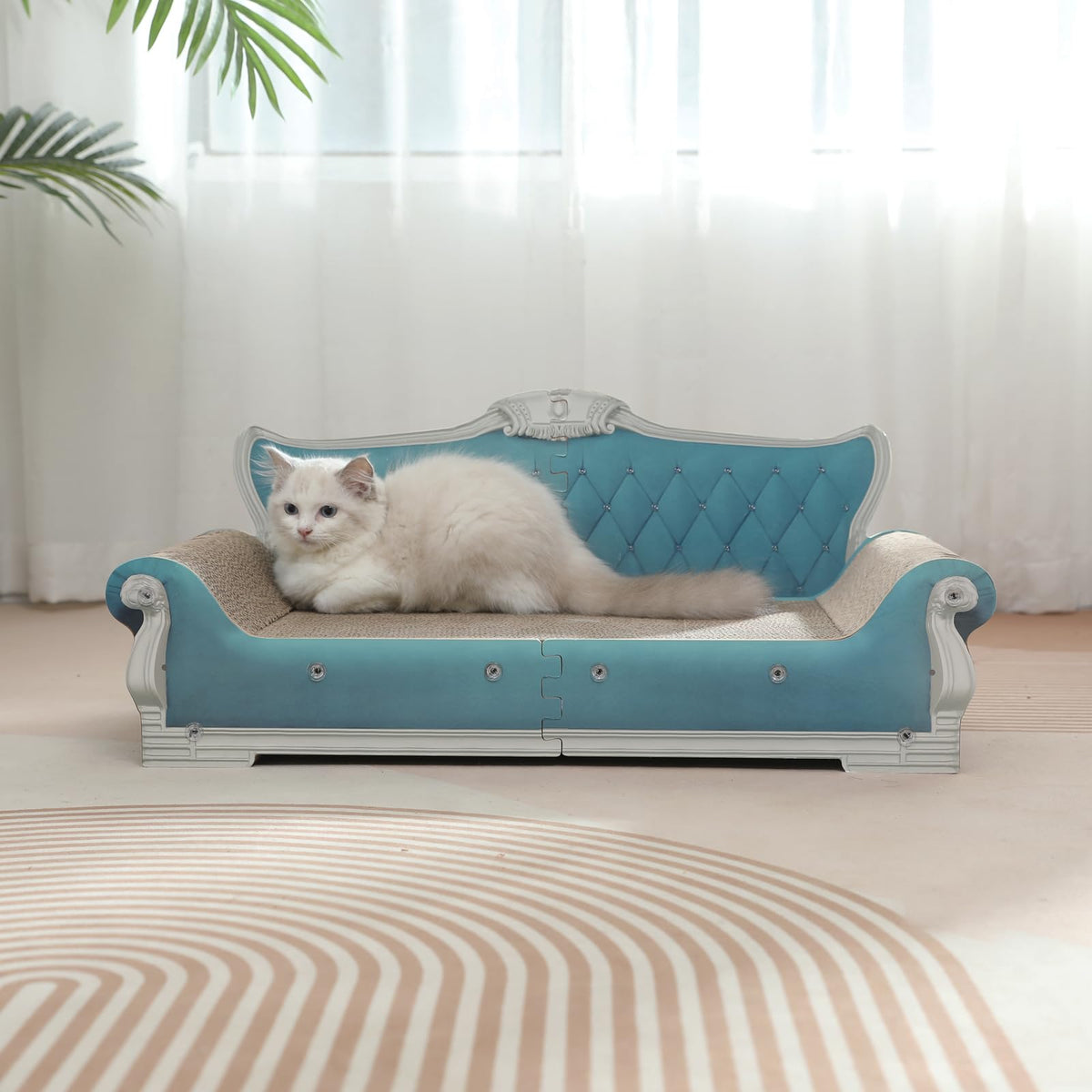 Kidding Pets Cat Sofa Shape Scratch Pad for Large Medium Small Indoor Cats,Larger-Sized Recyclable Reversible Cardboard Cat Couch for Resting Claw Grinding and Playing
