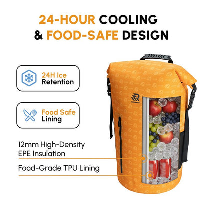 RIVONOVA Premium Roll Top Closure Cooler Backpack 20L Orange