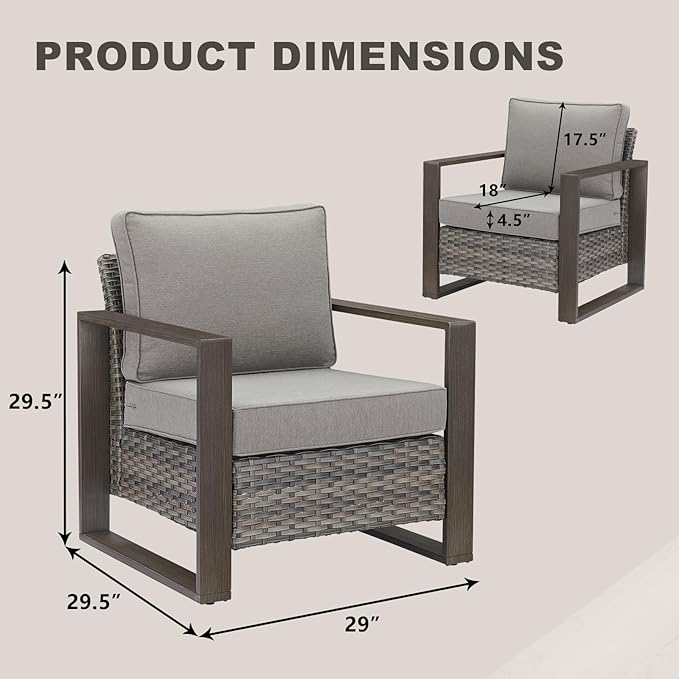 Rilyson Wicker Outdoor Patio Chairs Set of 2, Rattan Patio Furniture Chairs with Sturdy Frame,All-Weather PE Wicker,Wide Armrest,Deep Seating and Thick Cushions for Deck Porch Garden(Mixed Grey/Grey)