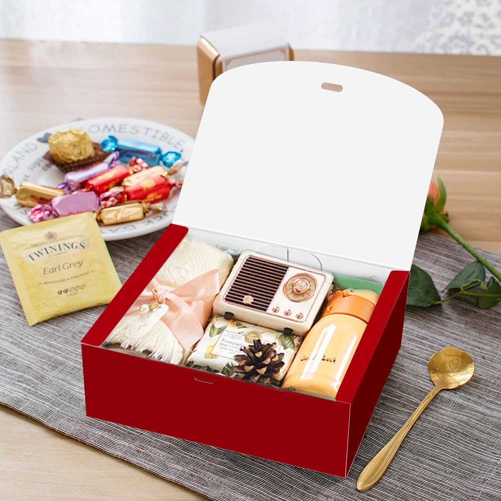 PEKGRIL 15 PCs Gift Boxes with Lids, Red 10X8X4 Inch Gift Boxes, Bridesmaid Proposal Box with Ribbon, Kraft Paper Boxes for Wedding, Packaging, Present, Birthday, Christmas, Party