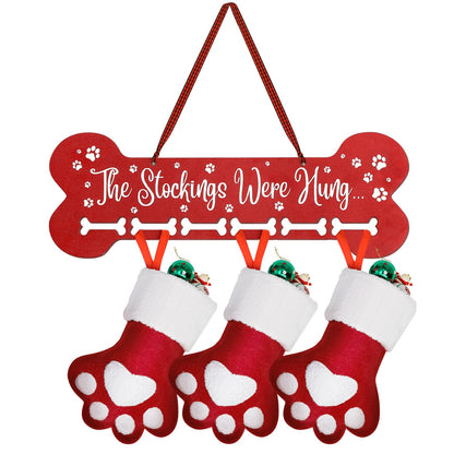 Bucherry 15.8 Inches Christmas Pet Stocking Holder for Dog Wall Mantle with 6 Hangers Wood Dog Bone Mantle Garland Stocking Holders for Christmas Decorations Xmas Holiday Supplies Fireplace Decor