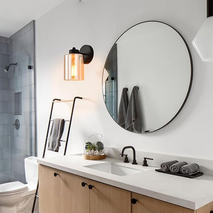 Metal Sconces Wall Lighting with Clear Glass Shade,Bathroom Black Vanity Light Matte Black Wall Sconce, Matte Black Vanity Lights for Bathroom, Modern Wall Light Fixtures