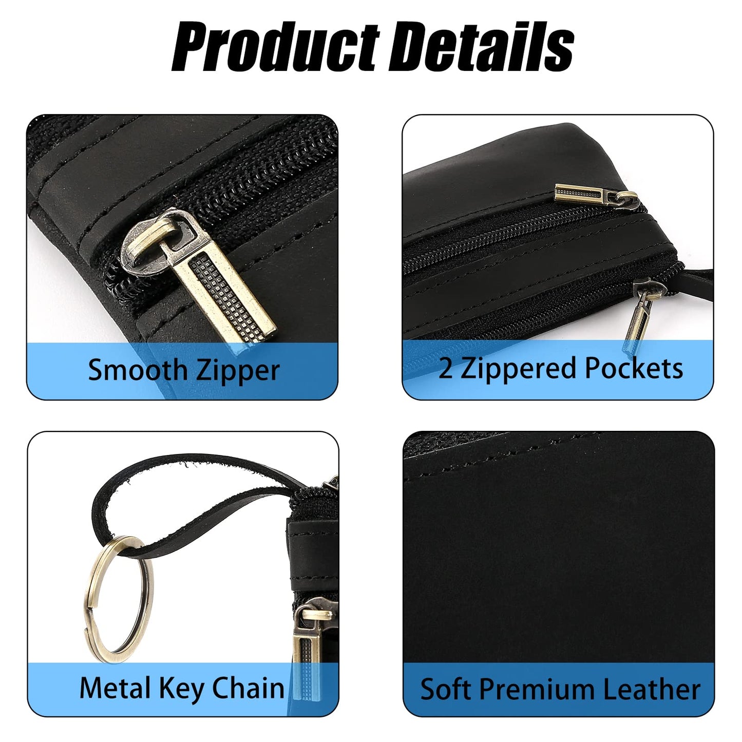 Coin Purse for Men,Coin Pouch with Zipper for Men Women,Genuine Leather Mini Coin Pocket Pouch Change Holder Mens Tray Purses Coin Purse Cash Change Wallet Key Holder Money Pouch
