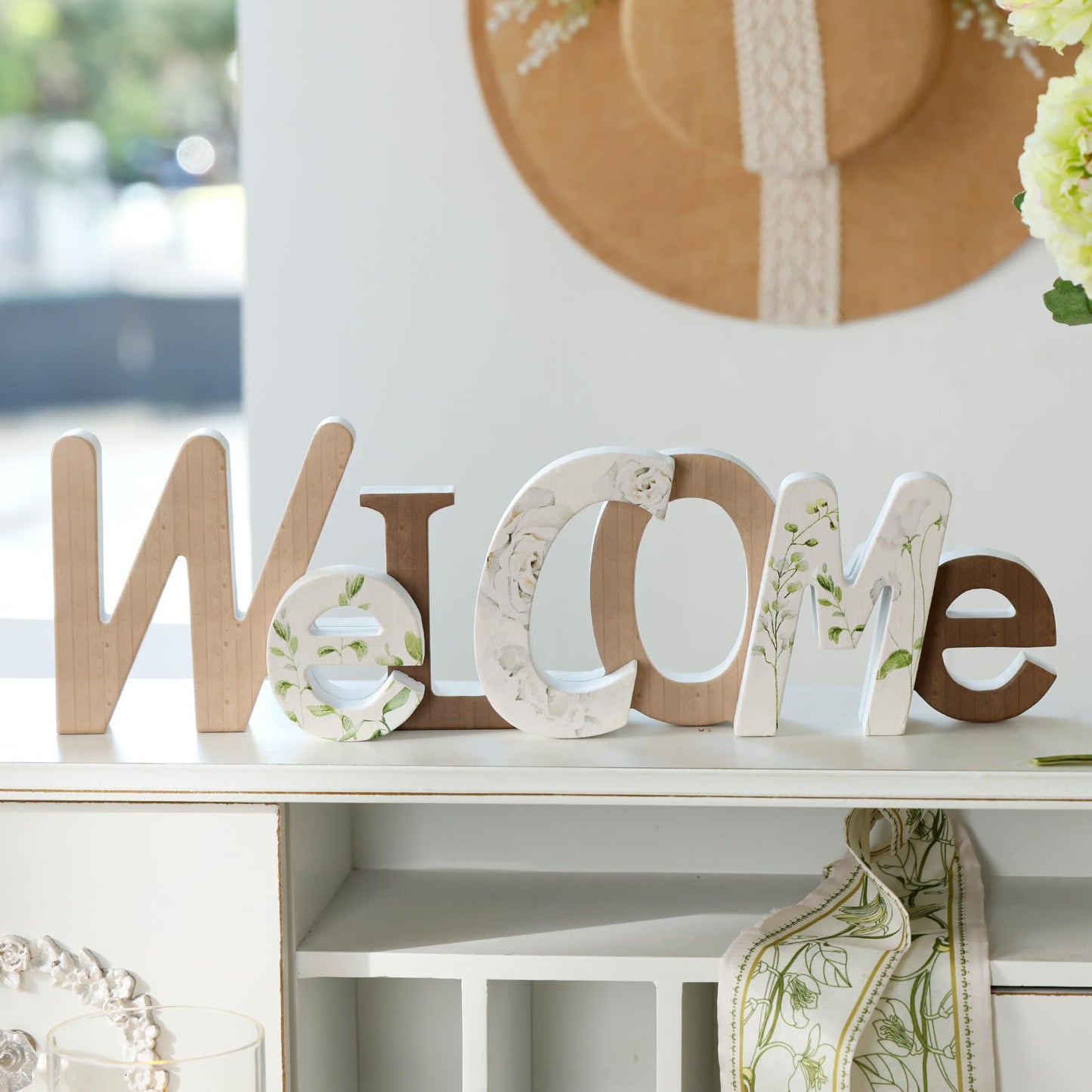 NIKKY HOME Wooden Welcome Sign, Table Signs Freestanding Words Sign Decorative Cutout Welcome Letters Sign for Home Entryway - Brown