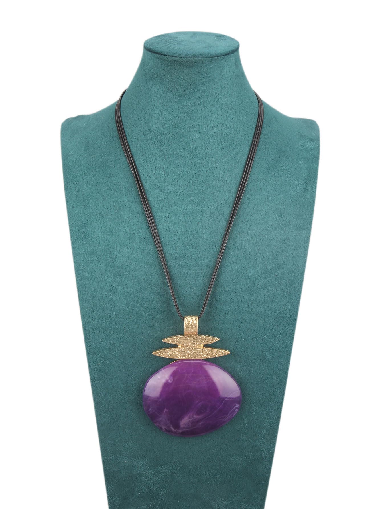 Jeniiahua Boho Necklaces for Women Leather Bohemian Chunky Vintage Long Necklace with Large Purple Irregular Pendant