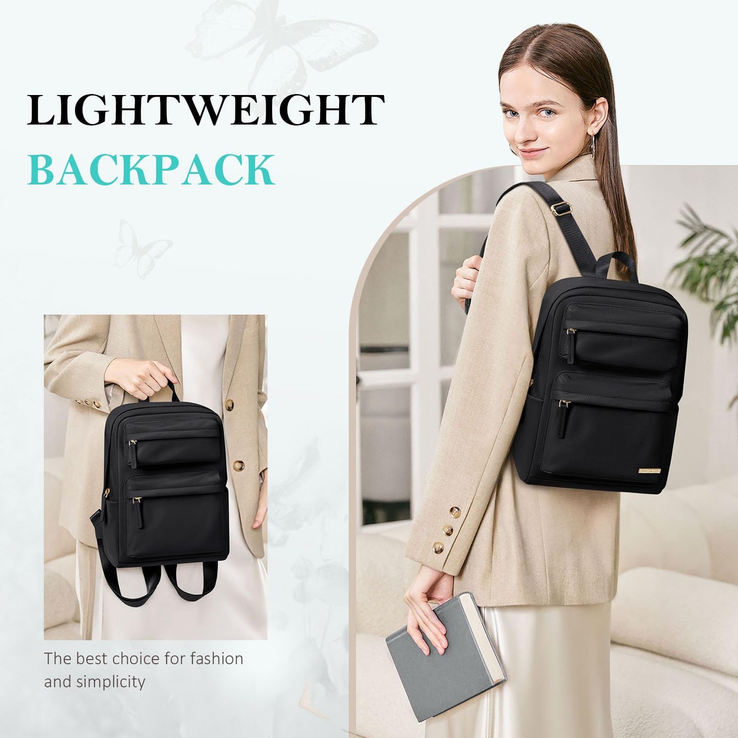 GOLF QUALITY Mini Backpack for Women Lightweight Small Waterproof Backpack Purses Daily Daypack,fit 10.2Inch iPad,Black