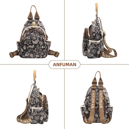 ANFUMAN Small Backpacks Purse for Women Mini Waterproof Colorful Print Leisure Travel Bags (Black Flower)
