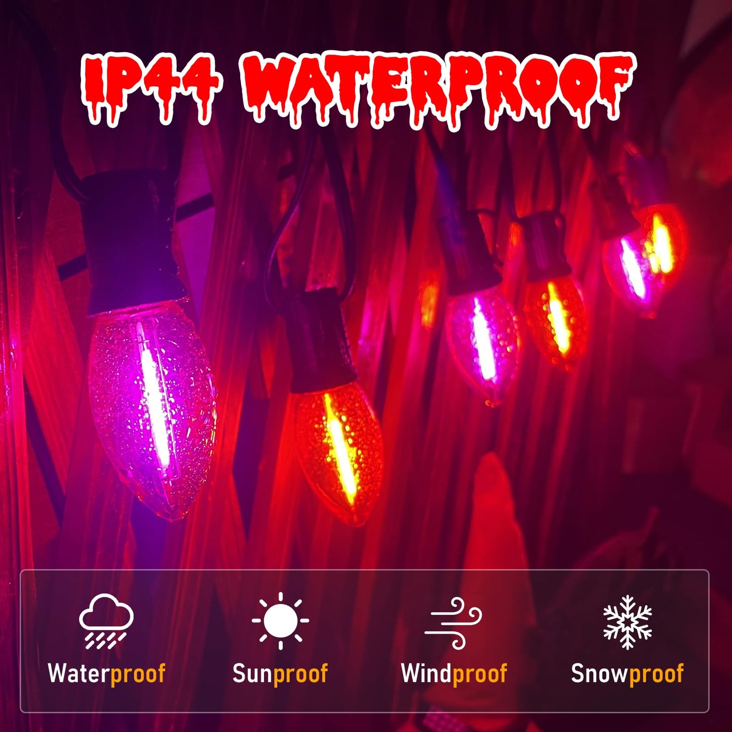 Halloween Pathway Lights Outdoor, 19.5Ft Orange Purple Halloween String Lights with 10 C9 LED Bulbs and Stakes, Connectable Outdoor Waterproof Marker Stake Lights for Halloweens Path Yard Lawn, Garden