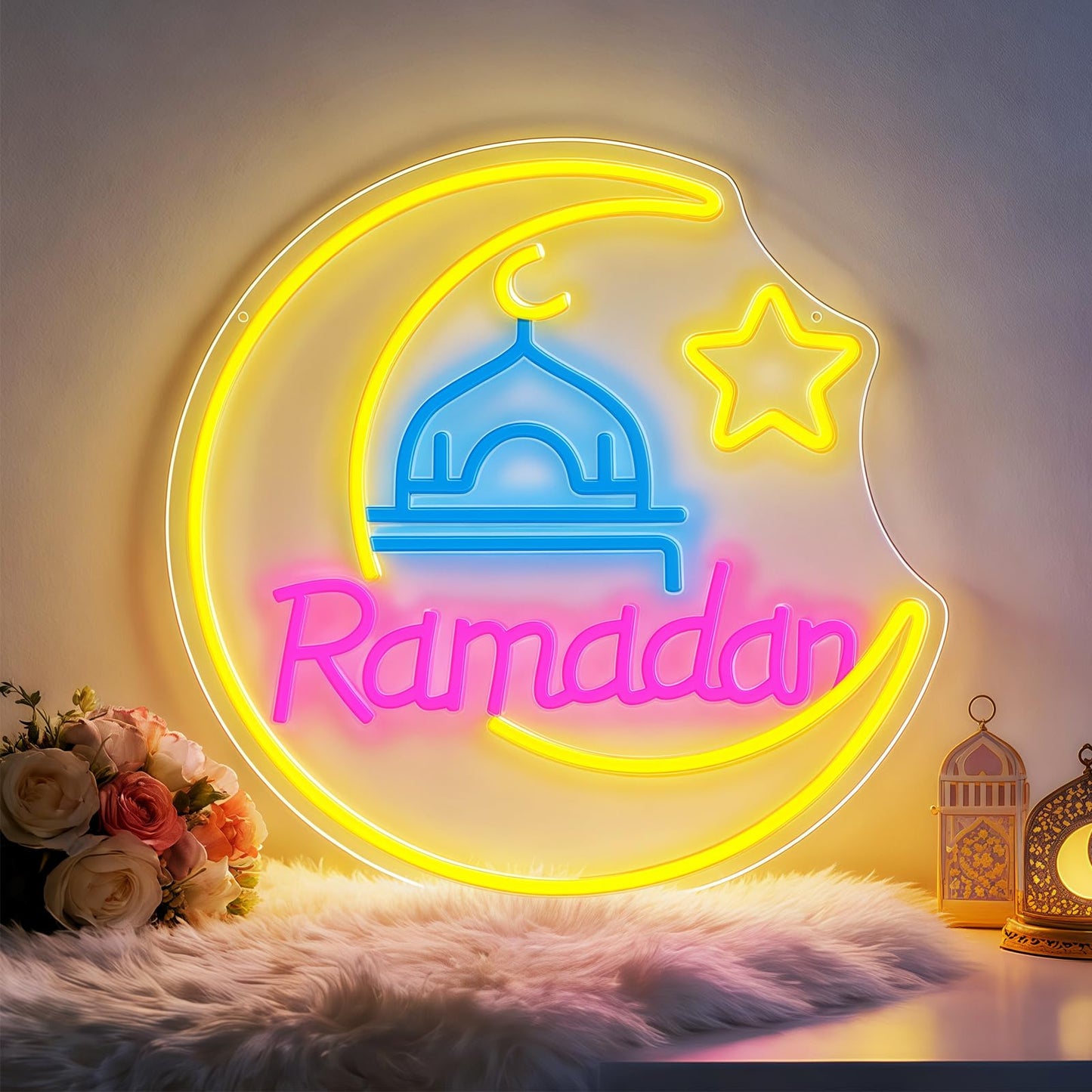 RumonZS Ramadan Kareem Neon Sign 15 in Eid Mubarak Neon Lights for Wall Decor Muslim Islamic Led Light Sign for Ramadan Mubarak Ramadan Kareem Sign Islamic Muslim Home Bedroom Party Decor Gift