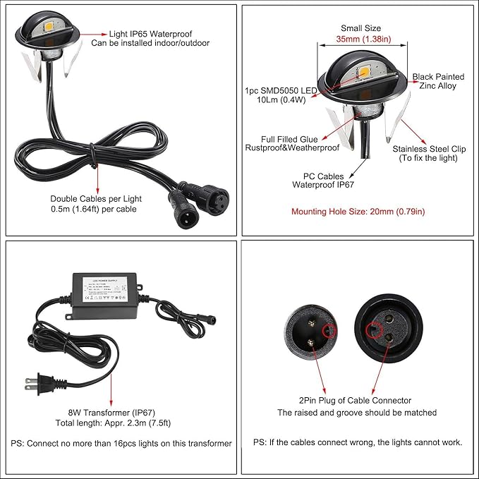20PCS Low Voltage LED Deck Lighting Kit,0.2W-0.4W Low Voltage Multi-Color RGB Stainless Steel Waterproof Outdoor Landscape Garden Yard Patio Step Decoration Lamps LED In-ground Lights (RGB)