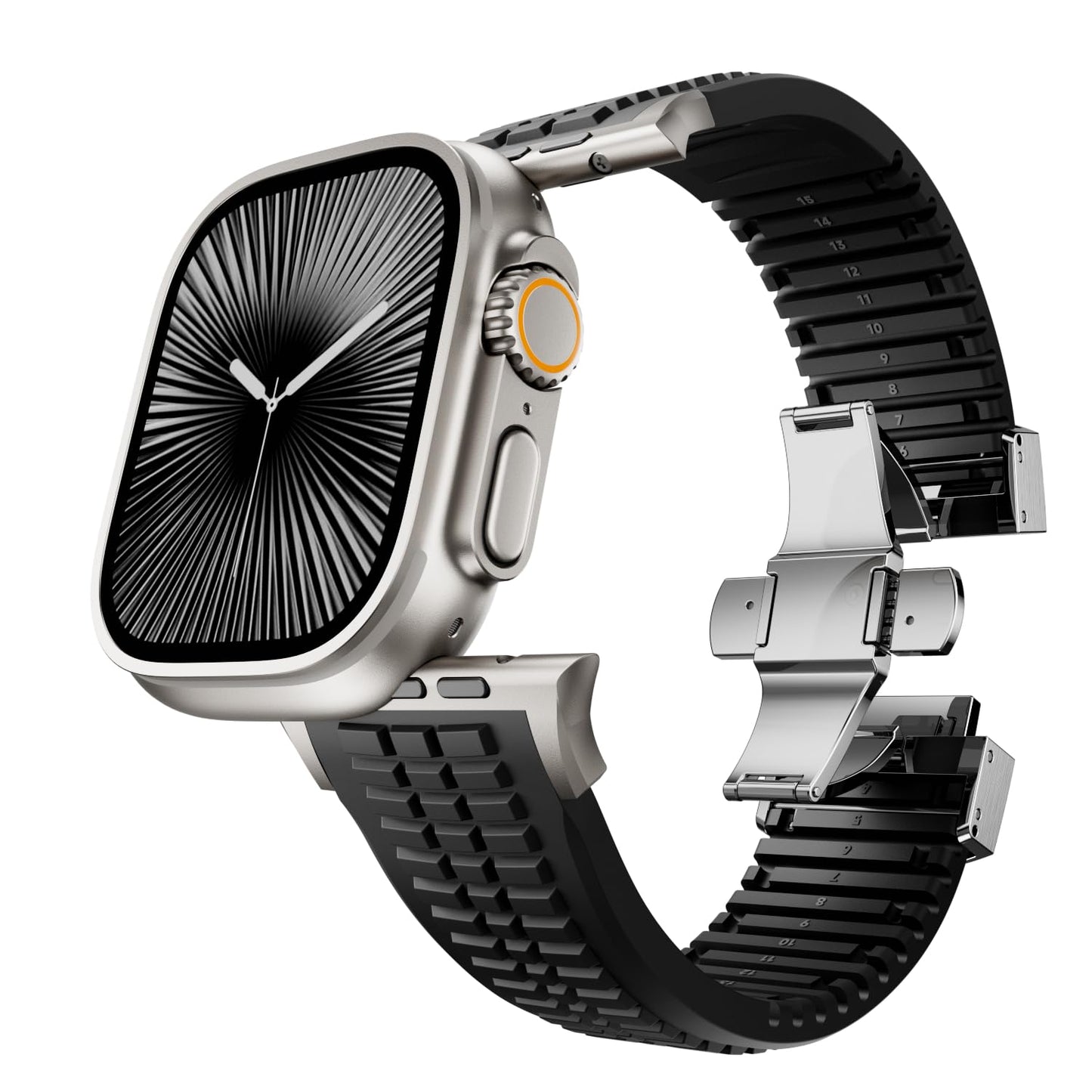 VKEOO Silicone Watch Band Compatible with iWatch Ultra 2 / Ultra/Series 10 9 8 7 (44mm 45mm 46mm 49mm), Sport bands with Folding buckle, Rugged Heavy Duty Modern Design for Men