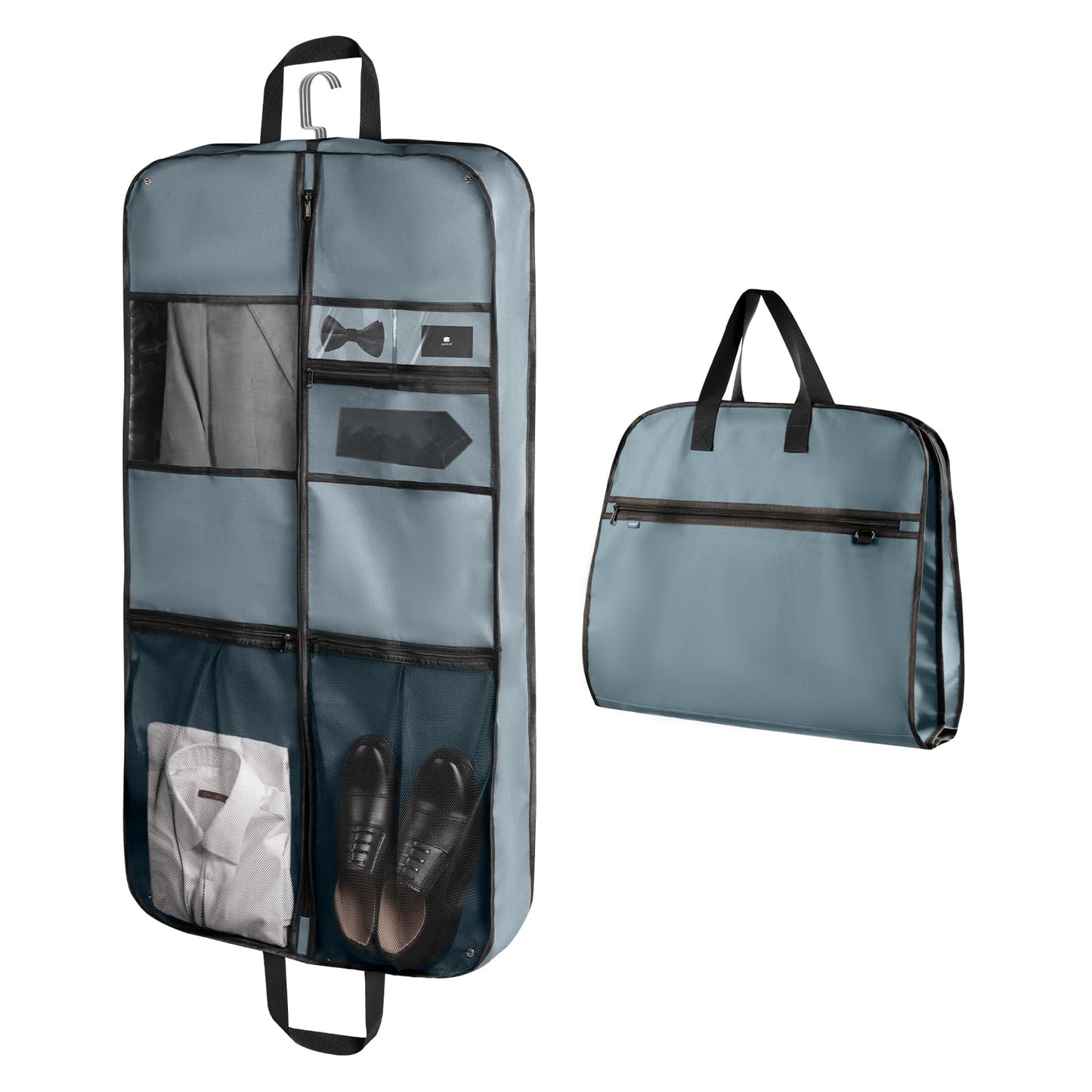 pack all 43" Premium Gusseted Travel Garment Bag, Heavy Duty Hanging Suit Bag, Foldable Dress Bag for Closet Storage, Suit Cover Protector for Clothes Shirts Dresses Coats(Grey)