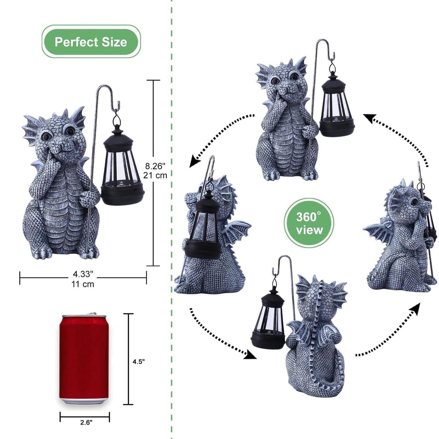 Qeeman Solar Dragon for Garden Decor: Weatherproof Resin Statues