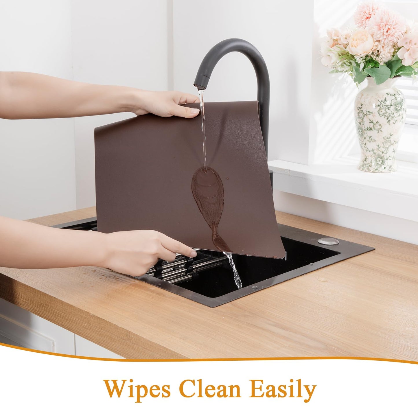 SHACOS Placemats Set of 6 Faux Leather Waterproof Leakproof Wipeable PU Non-Slip Vinyl Place Mats Heat Resistant Table Mats for Kitchen Dining Table Indoor Outdoor, Chocolate Brown