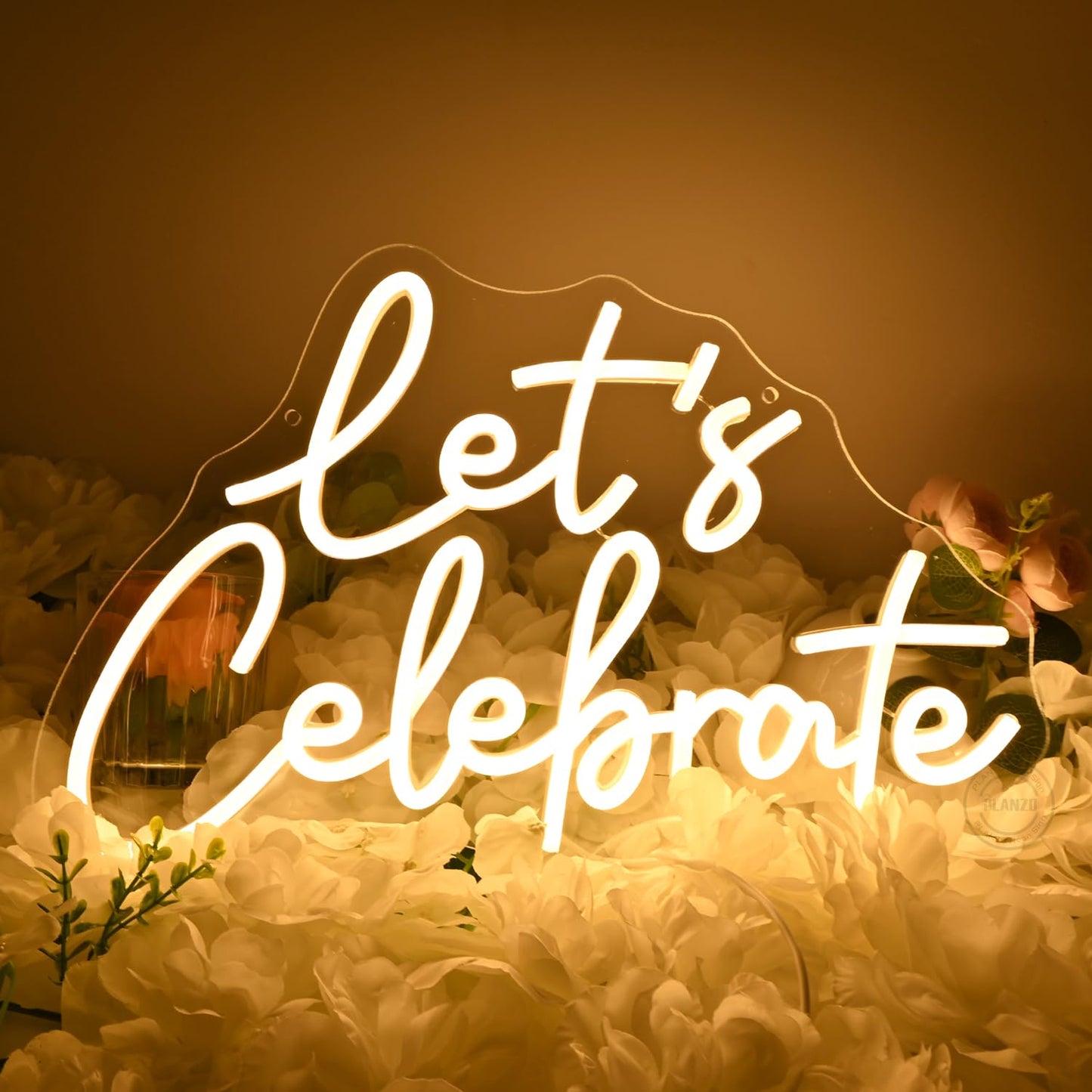 Planzo Let's Celebrate Led Neon Sign Light Wedding Gratuation Birthday Party Wall Sign Decor BackdropBedroom Bar Thanksgiving Christmas Banner USB 15.75" x 10.16"